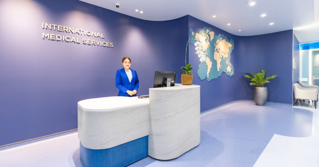 International Medical Services reception desk at Chinese public hospital